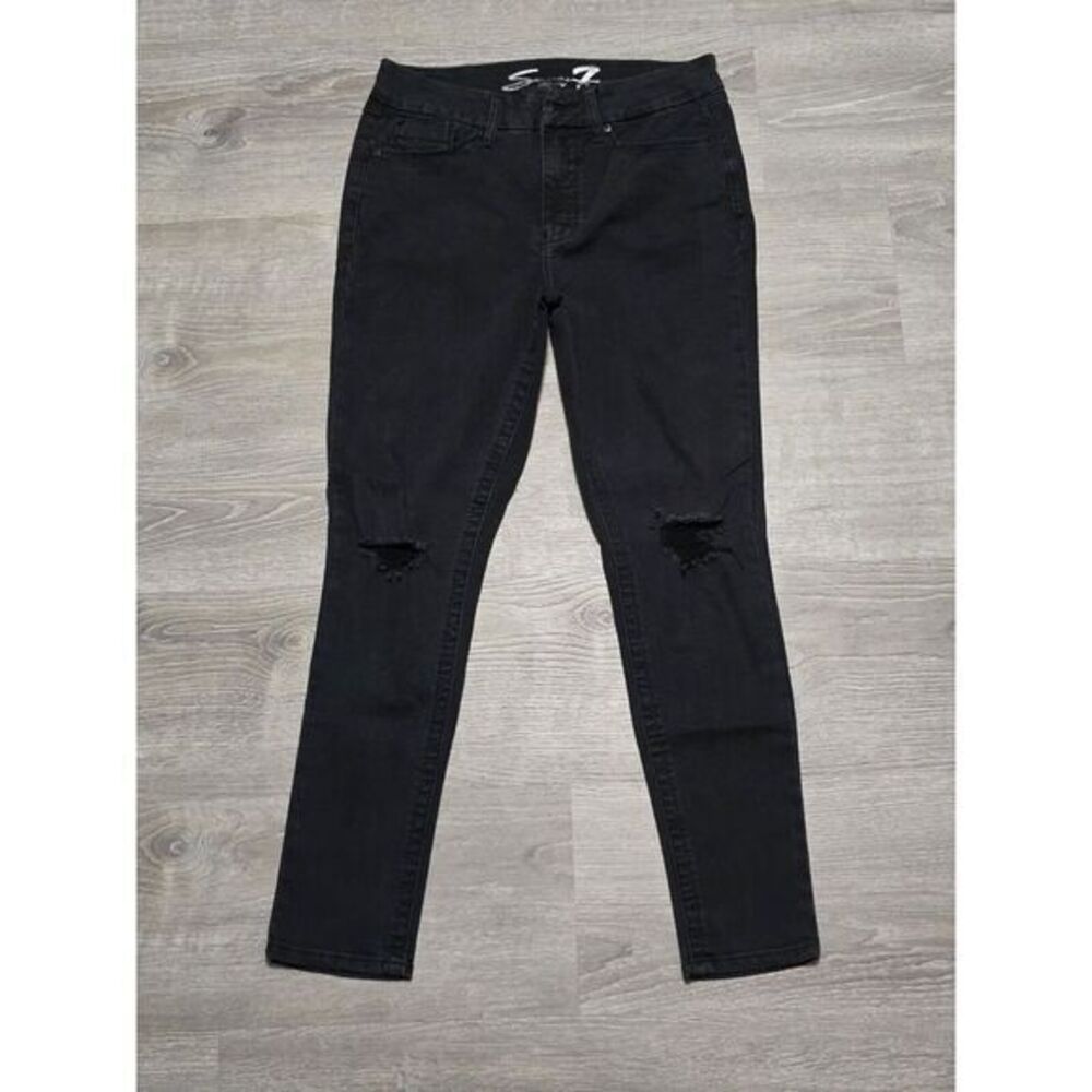 Seven7 Women's Tummyless High Rise Skinny Distressed Black Denim Jeans‎ Size  10